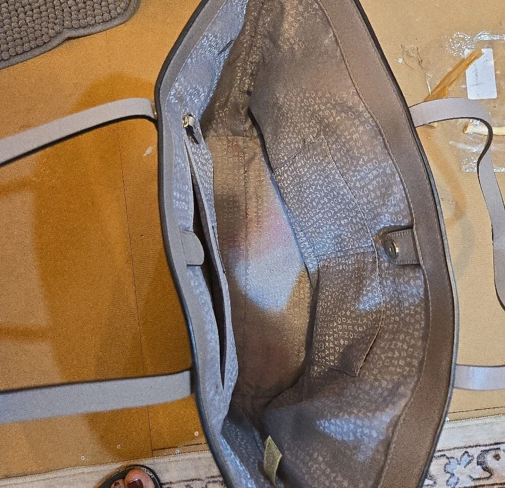 kate spade Taupe Leather Tote with Floral Charm